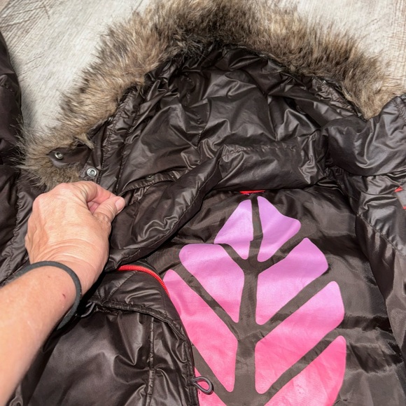 Vintage GAP brown Down puffer hooded fur collar parka jacket winter coat XL - Picture 11 of 15